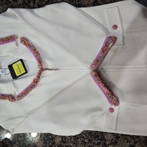St John Chic Cream Cardigan with Pink Accents